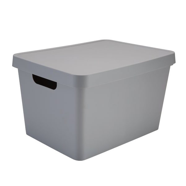 Simplify Storage Tote W/ Lid, 10-7/8 in L x 14-9/16 in W x 10-7/8 in H, Gray, Plastic 25925-GREY - main